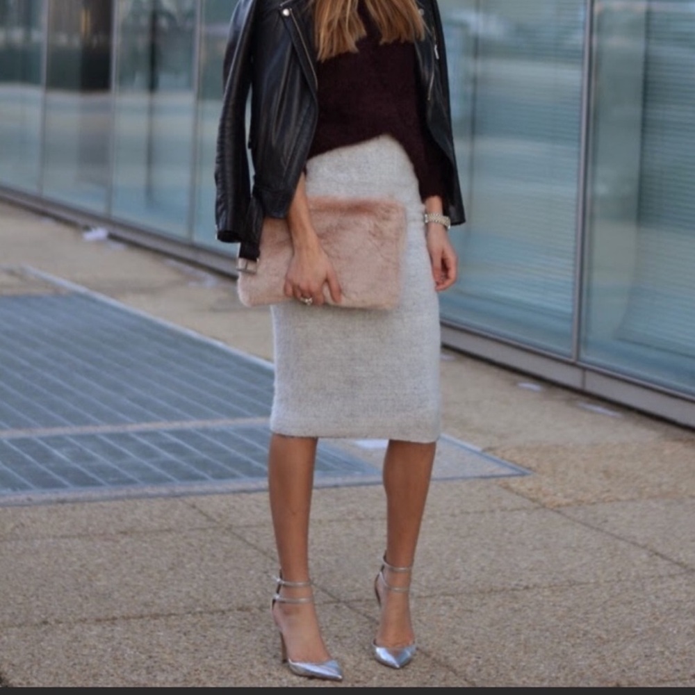 ZARA KNIT MOHAIR PENCIL SKIRT M Cream
